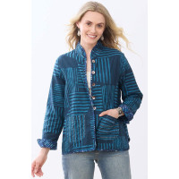Anandi Reversible Band Collar Jacket - Deep sea/Charcoal