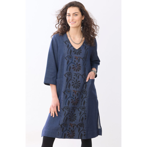 Recycled Yarn Amala 3/4-Sleeve A-Line Tunic - Dark denim